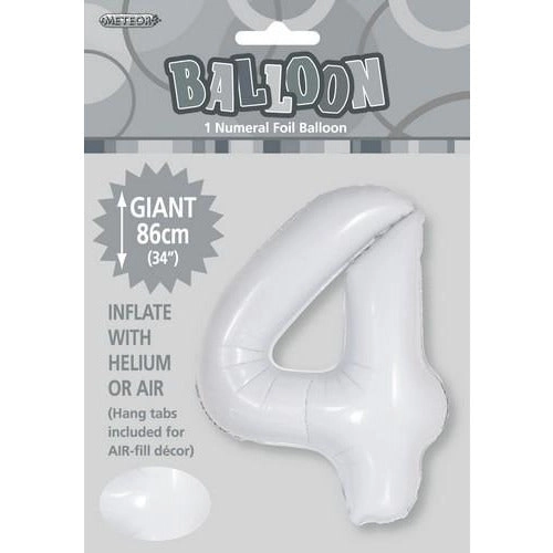 White 4 Numeral Foil Balloon