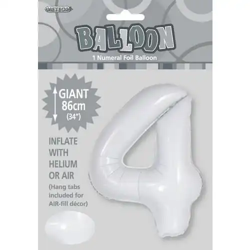 White 4 Numeral Foil Balloon