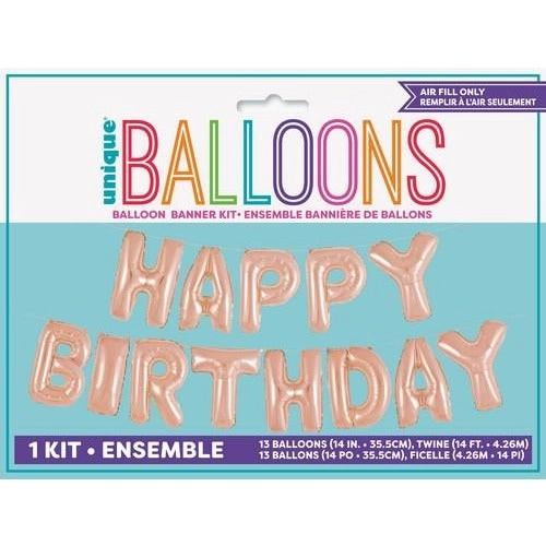 Happy Birthday Letters Foil Balloon Banner Kit - Rose Gold