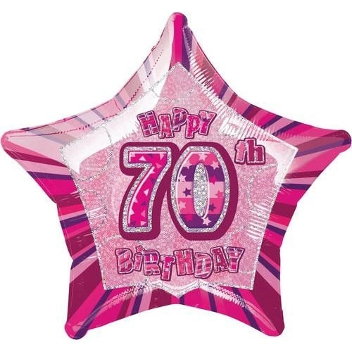 Glitz Pink 70th Birthday Star 50cm Foil Balloon Packaged