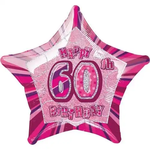 Glitz Pink Happy 60th Birthday Star Foil Balloon 50cm