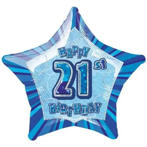 Glitz Blue - 21st Birthday Star Foil Balloon