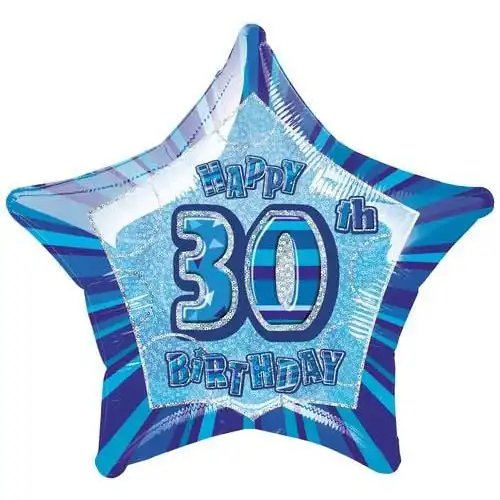 Glitz Blue - 30th Birthday Star Foil Balloon