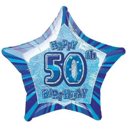 Glitz Blue - 50th Birthday Star Foil Balloon