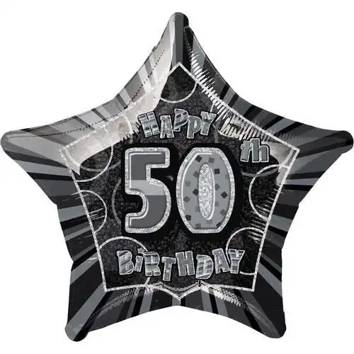 Glitz Black & Silver 50th Birthday Star Foil Balloon