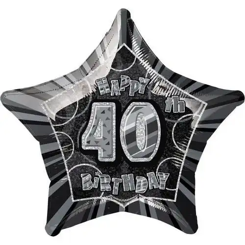 Glitz Black & Silver 40th Birthday Star Foil Balloon