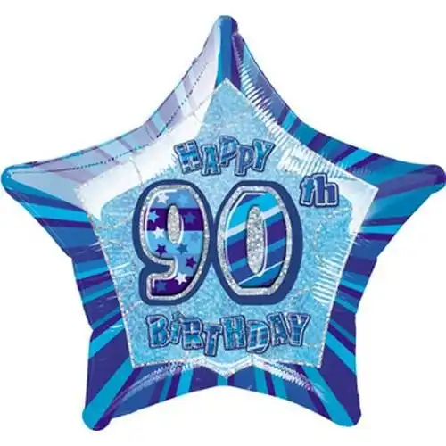 Glitz Blue Happy 90th Birthday Star Foil Balloon 50cm