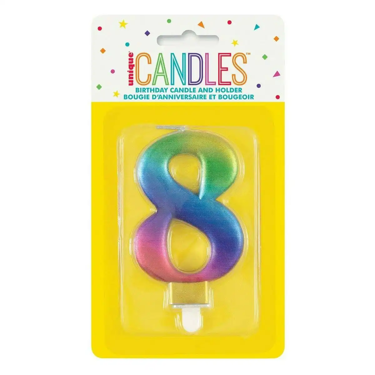 Numeral Candle 8 Metallic Rainbow