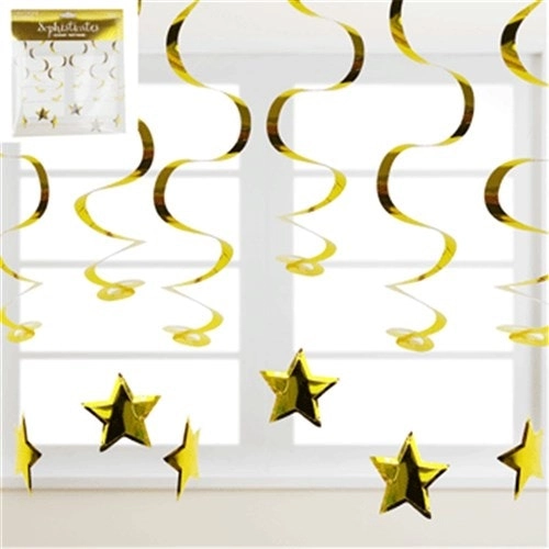 Swirl Hanging Decoration with Stars - Metallic Gold