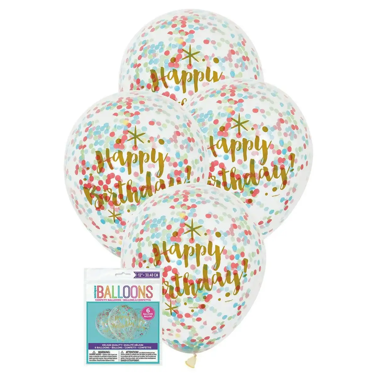 Clear Balloon - W/ Multi-Colour Confetti Happy Birthday