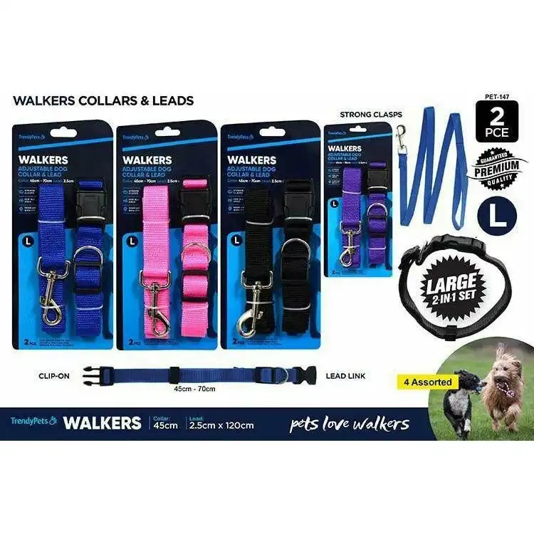 Walkers Adjustable Dog Collar & Lead Large