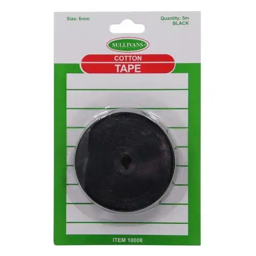 Black Cotton Tape Size 6mm - 5m Length