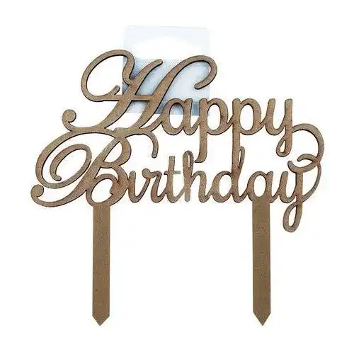 Wood Happy Birthday Cake Topper - Raw