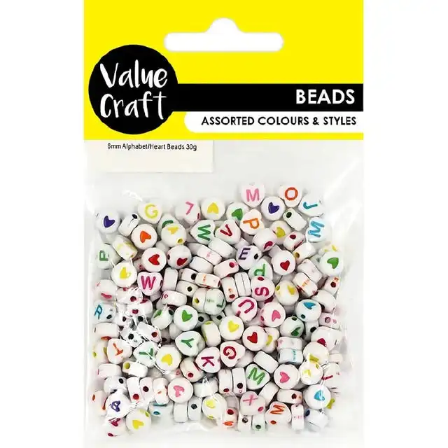 Alphabet Heart Beads - Multi Coloured