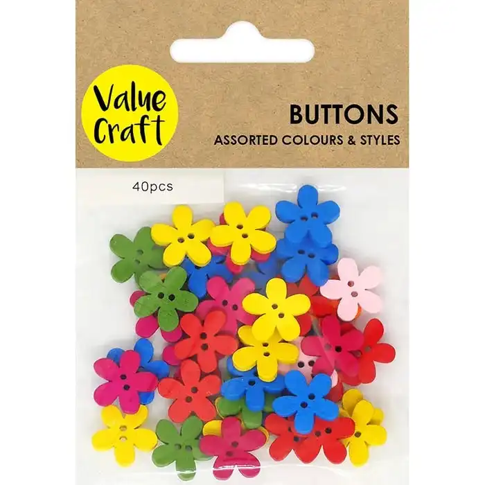 Buttons Wood Flowers - Multicoloured