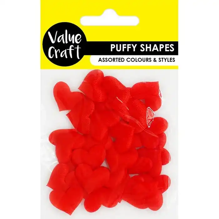 Puffy Fabric Hearts - Red