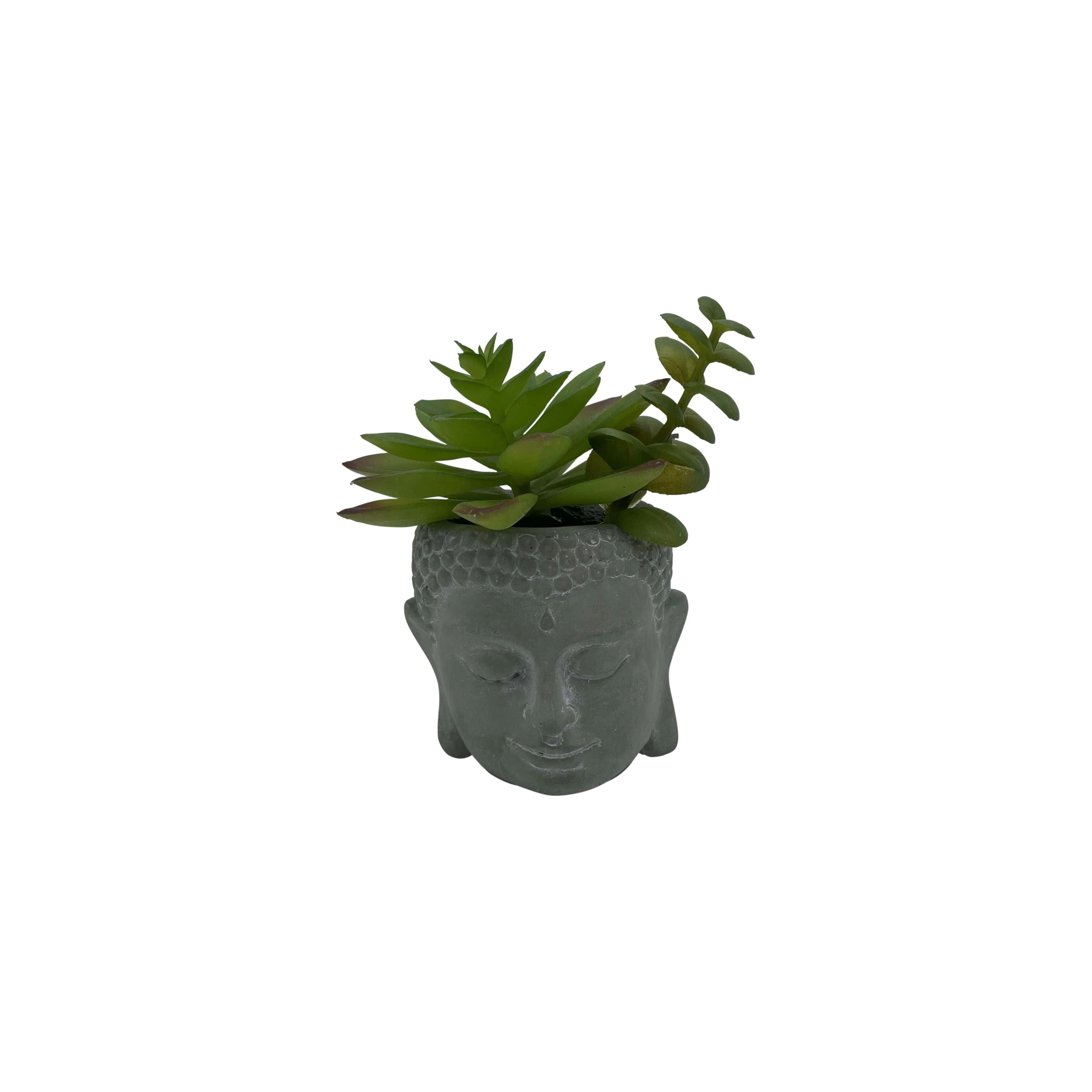 Tabletop Buddha Flowerpot with Plastic Succulents