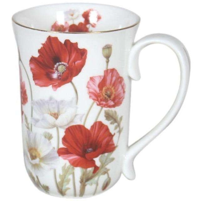 Poppies on White Fine Bone China - Mug