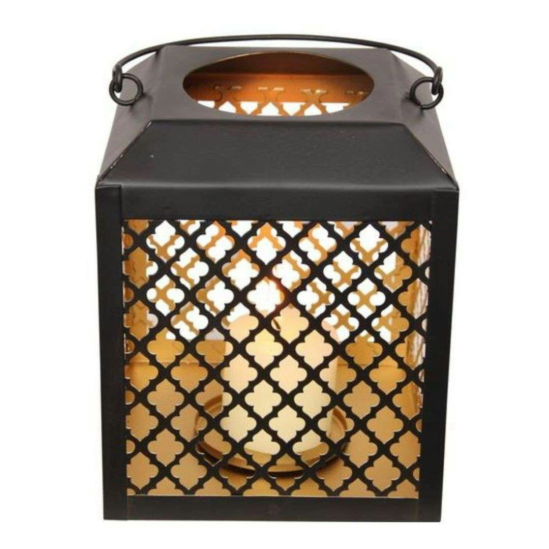 Square Candle Lantern - Black & Gold