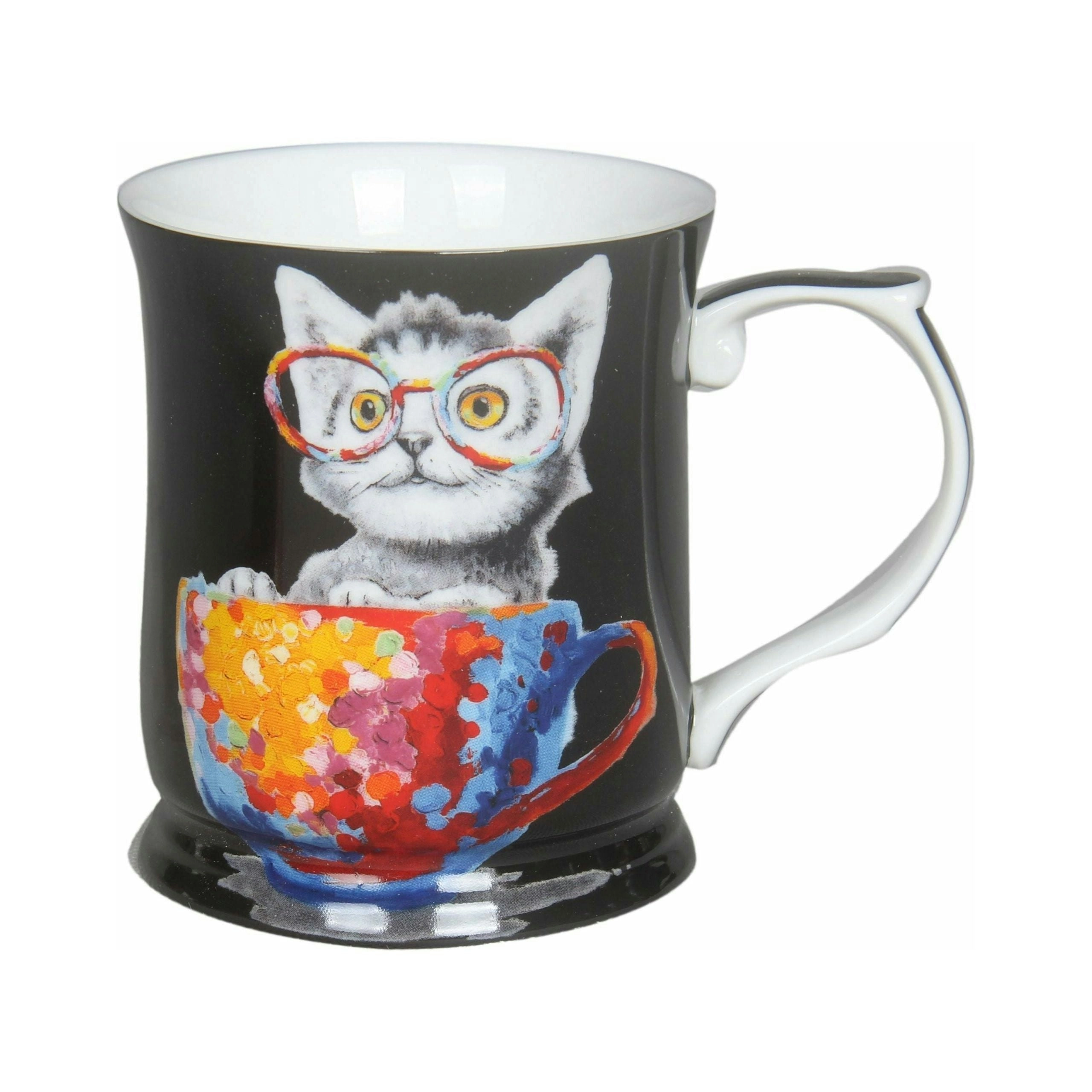 Cheeki Little Cat on Black Fine Bone China - Mug