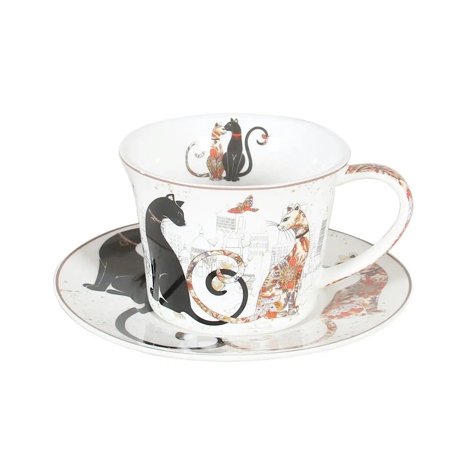 Embossed Cat Couple Fine Bone China Cup & Saucer