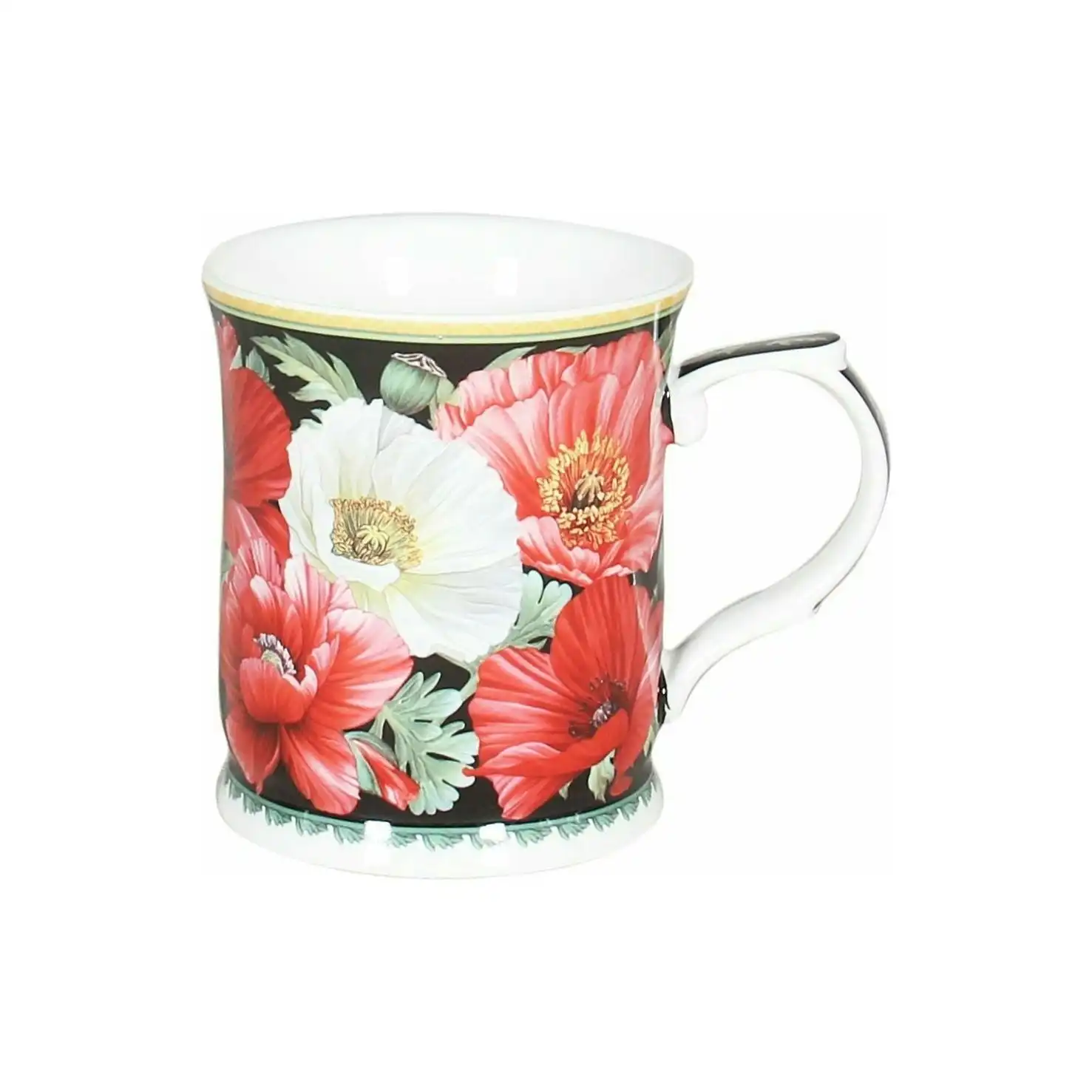 New Poppies on Black Fine Bone China - Mug