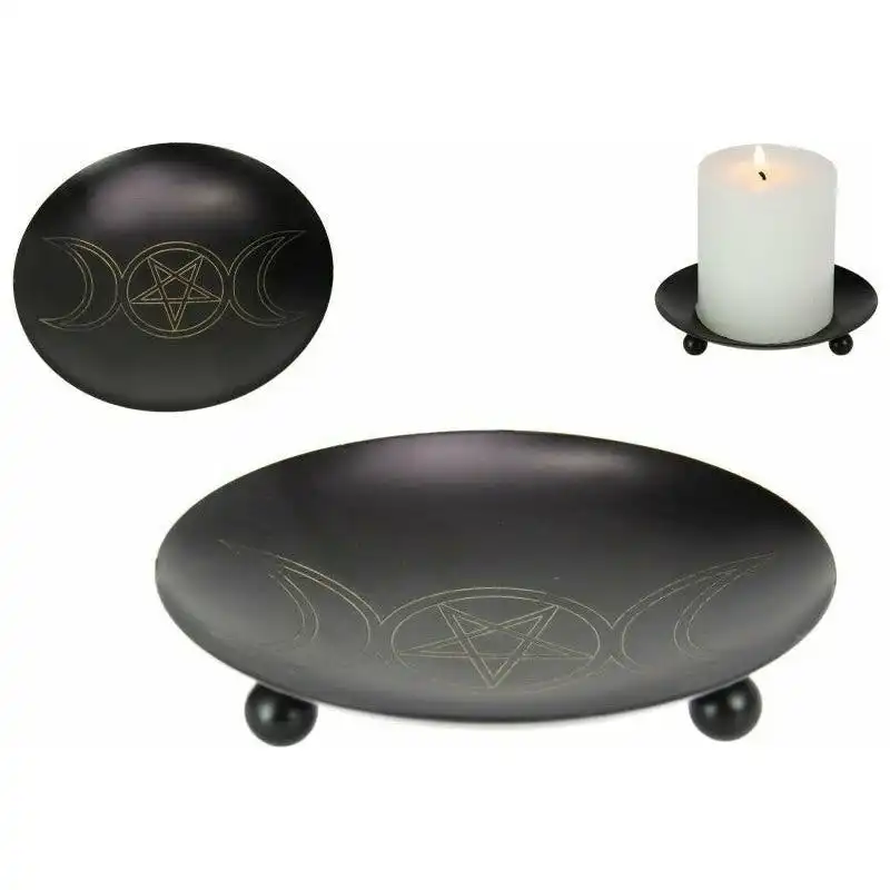 Iron Triple Moon Offer Plate Candle Holder