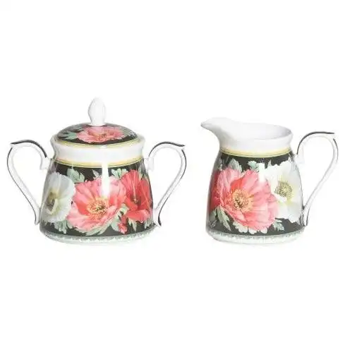 New Poppies on Black Fine Bone China - Sugar & Milk Set