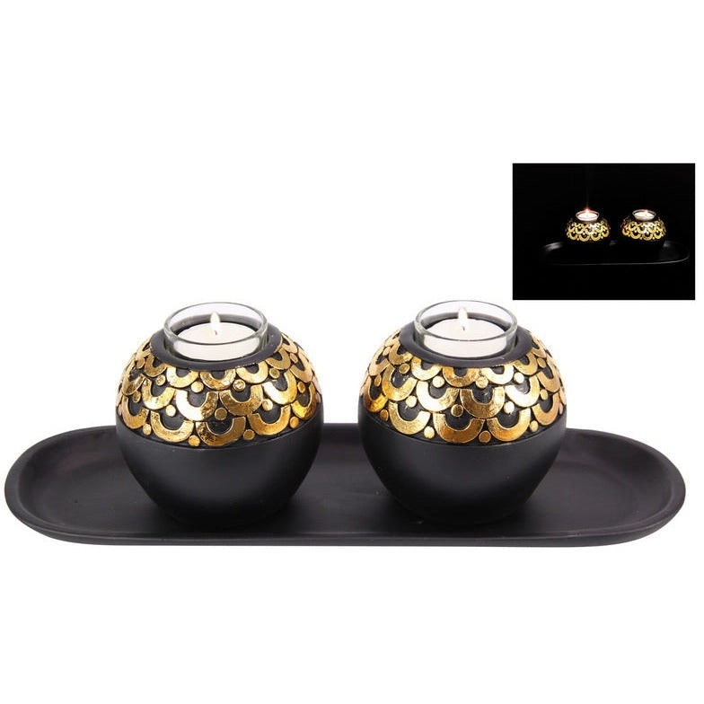 Black & Gold Twin Décor Candles on Tray