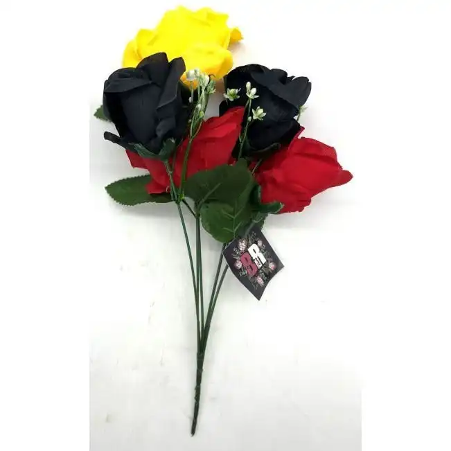 Faux - Silk Flowers Bunch Red, Yellow & Black 5 Heads