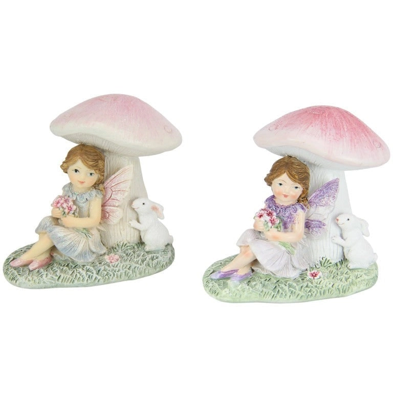 Fairy with Rabbit Sitting Under Mushroom