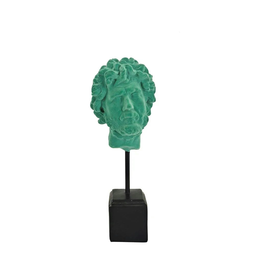 David Flocked Head on Stand Aqua Green