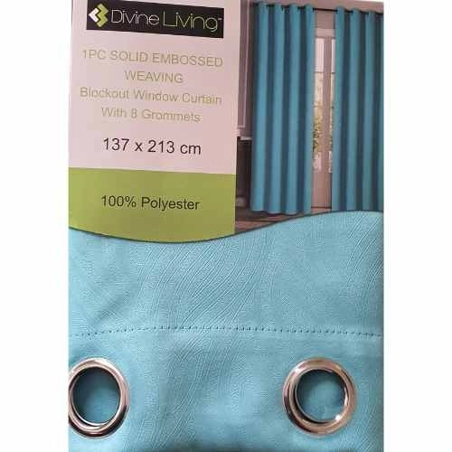 Weaving Solid Blockout Window Curtain - Light Blue