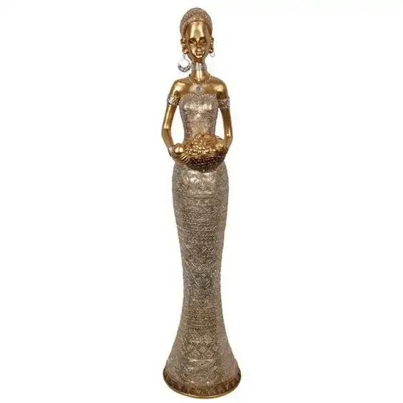 Gold Glitter Standing African Lady Carrying Fruit