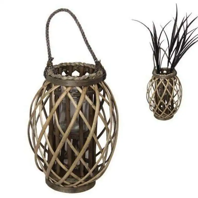 Plant Holder Natural Wicker - with Glass Holder