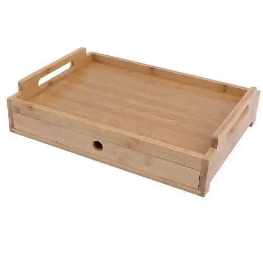 Large Serving Tray with Drawer - Bamboo