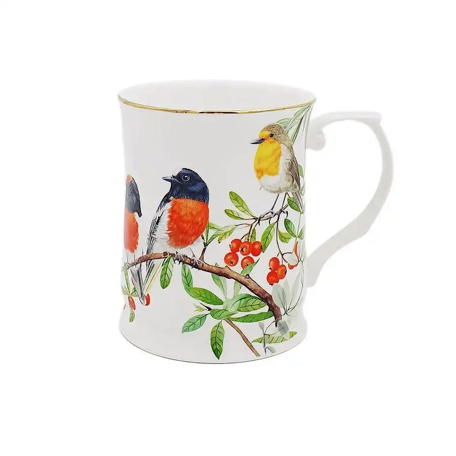 Red Breasted Robin Fine Bone China Gold Rim Mug