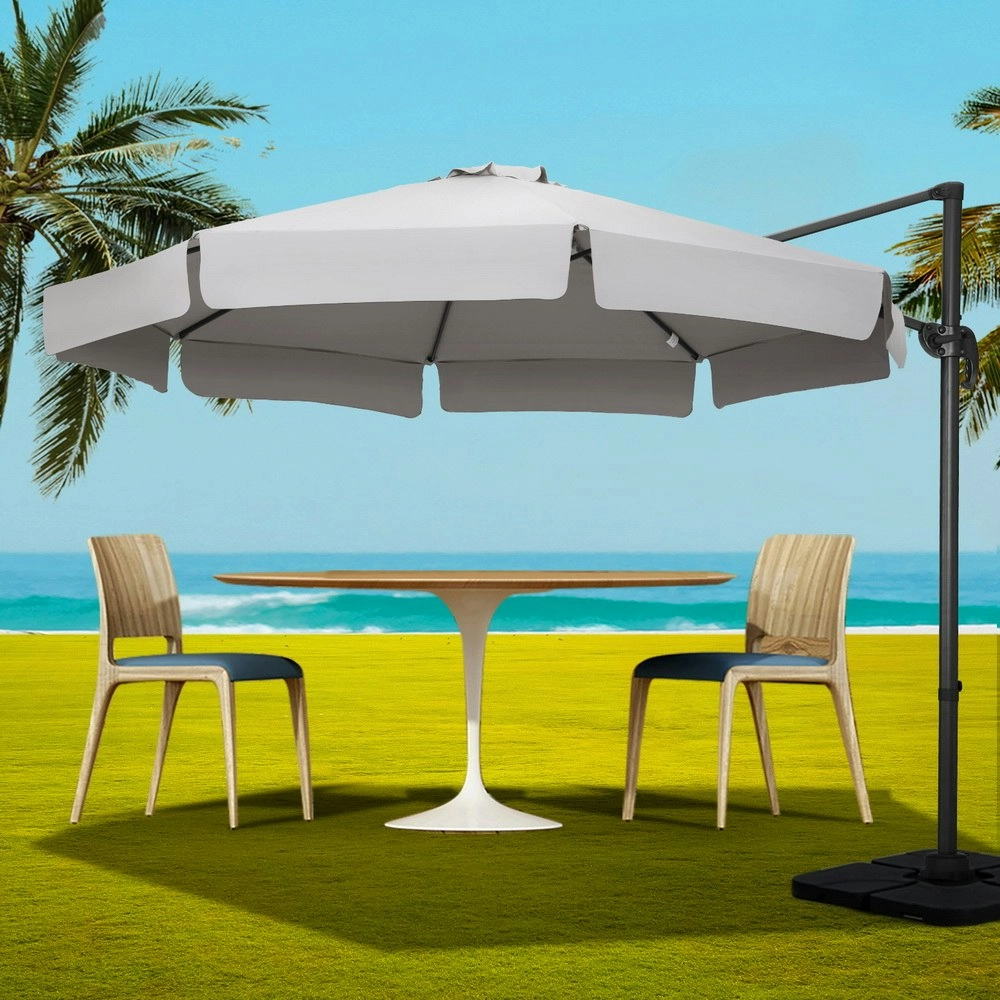 Instahut 3m Outdoor Umbrella w/Base Cantilever Beach Roma 360 Degree Tilt Grey