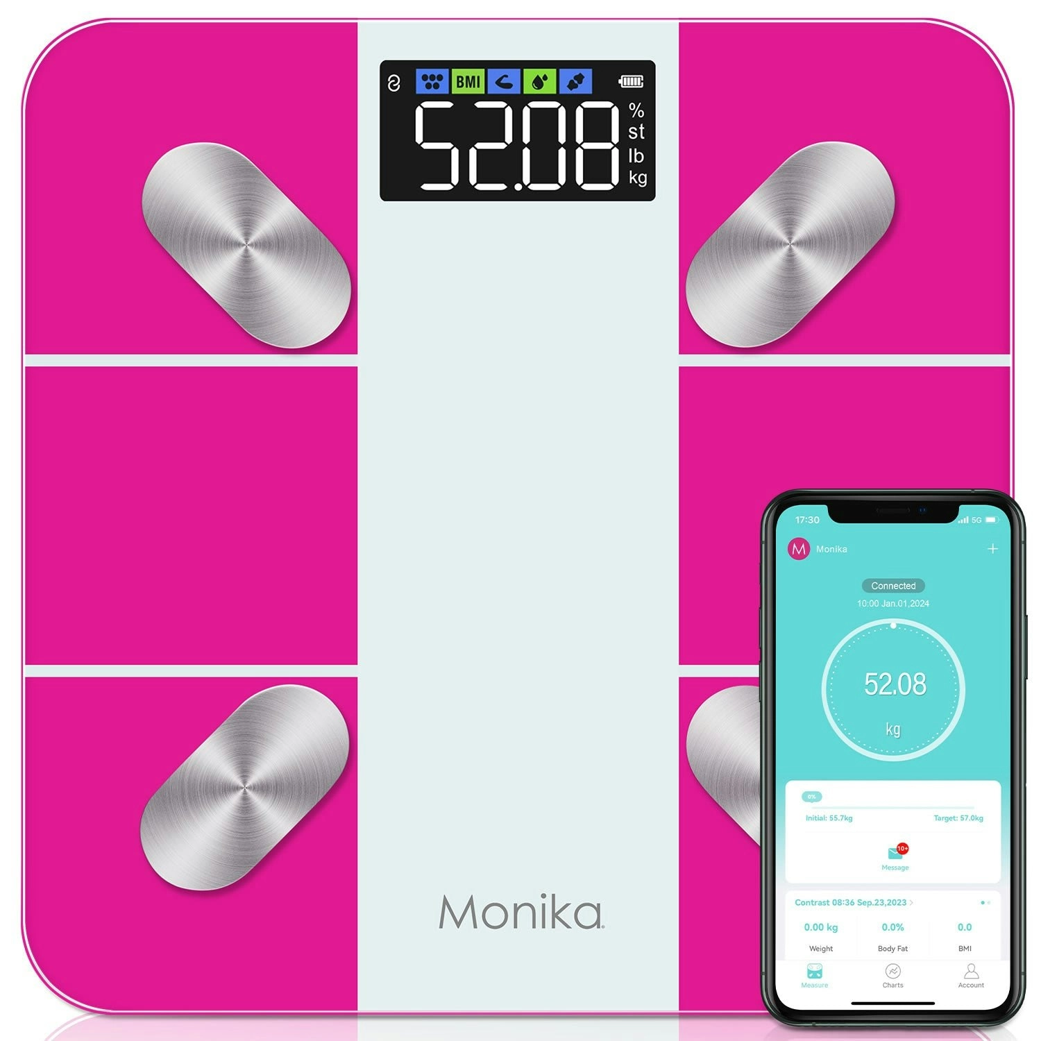 Monika Smart Scale Digital Bathroom Scale for Body Weight Fat Muscle Mass Bluetooth Accurate Weight Scale with Smartphone App