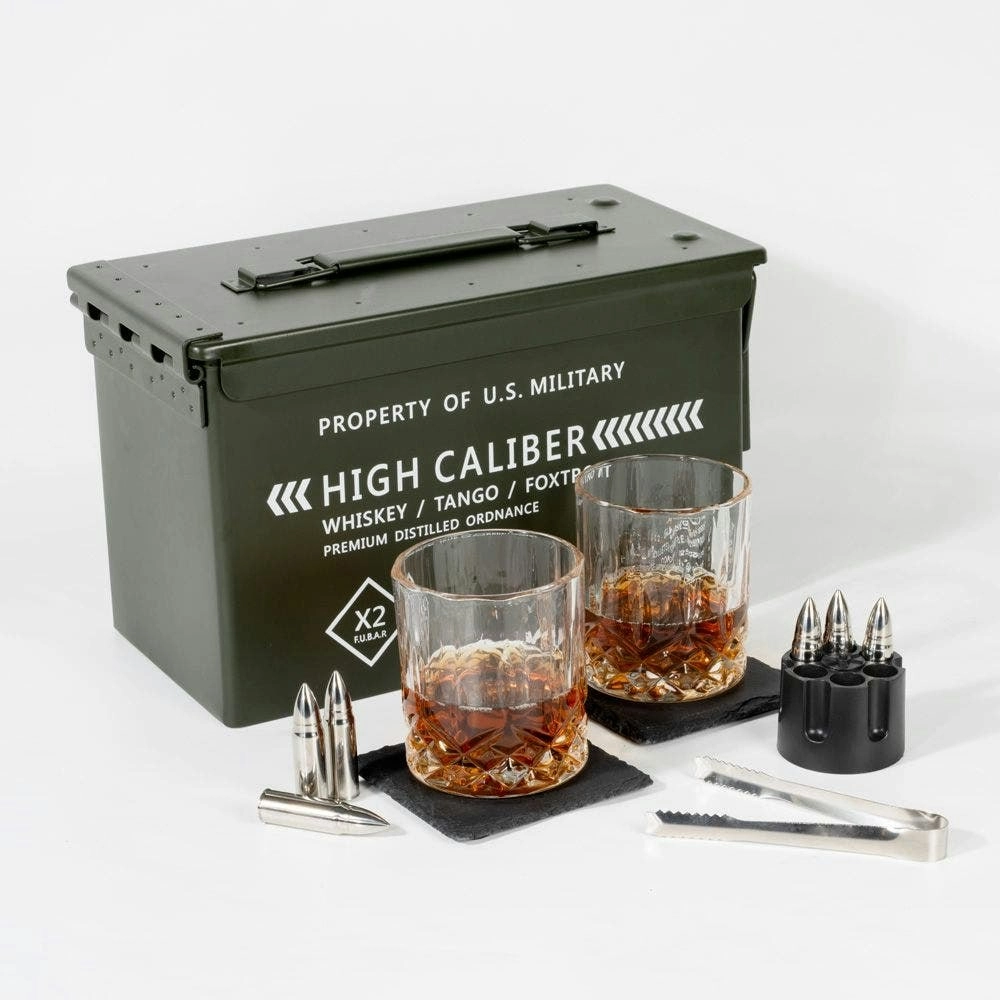 Refined Gifts Whiskey Glass Set Ammo Box