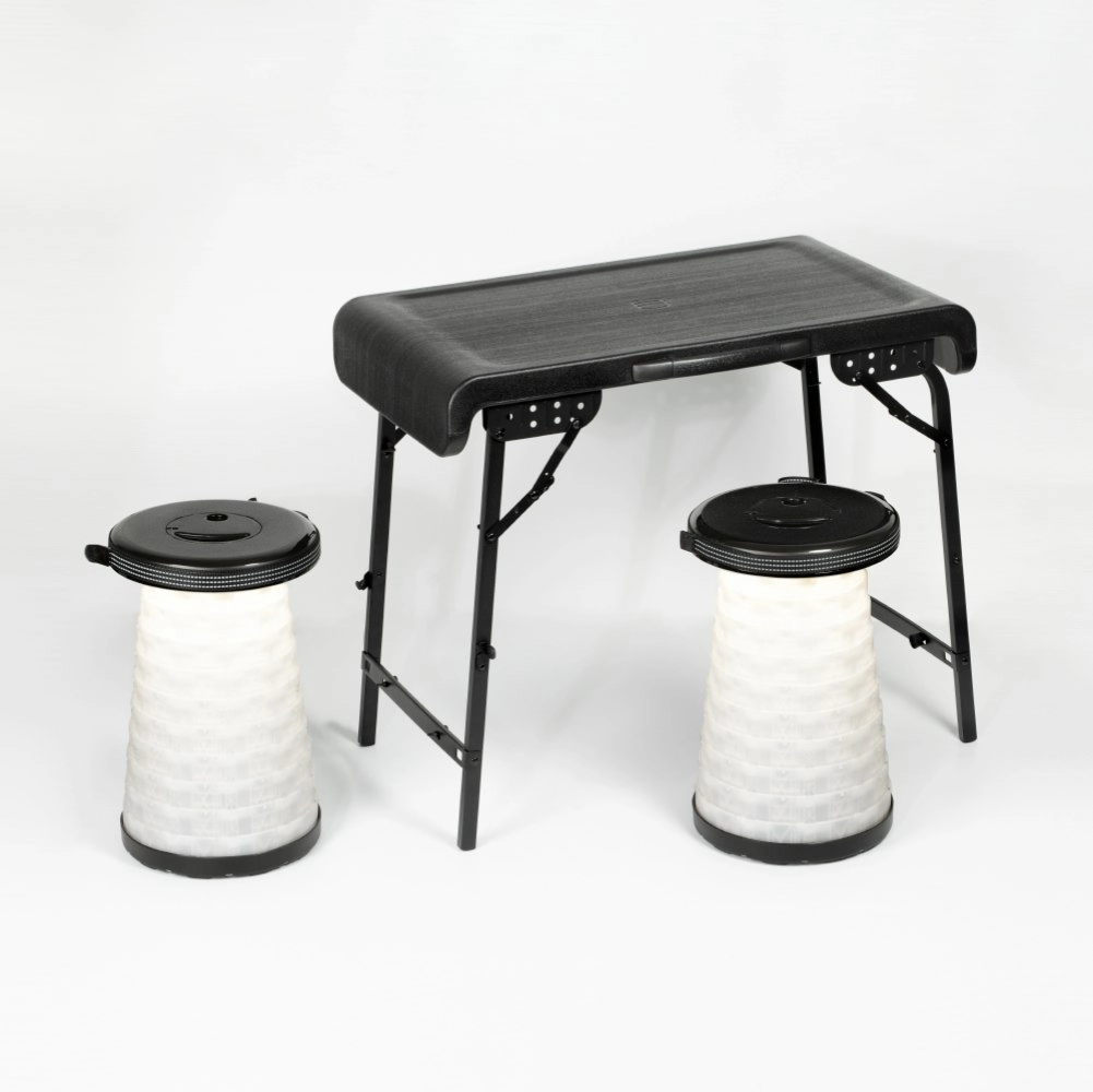 Folding Table & Retractable LED Stool Set