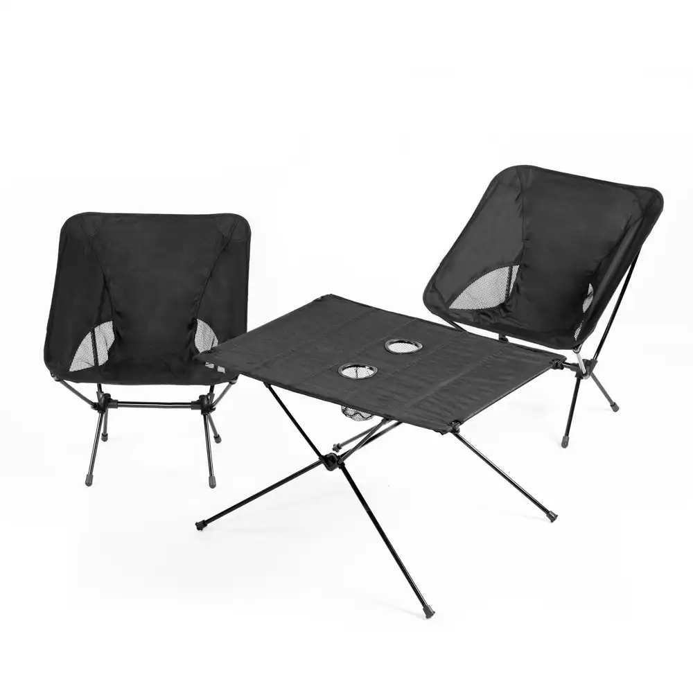 3 Piece Black Fabric Chair And Table Combo Camping Set