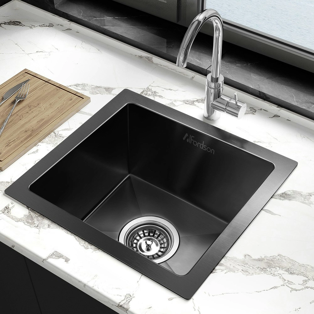 Alfordson Kitchen Sink Stainless Steel Drop in Flush Under Mount 340X310MM Black