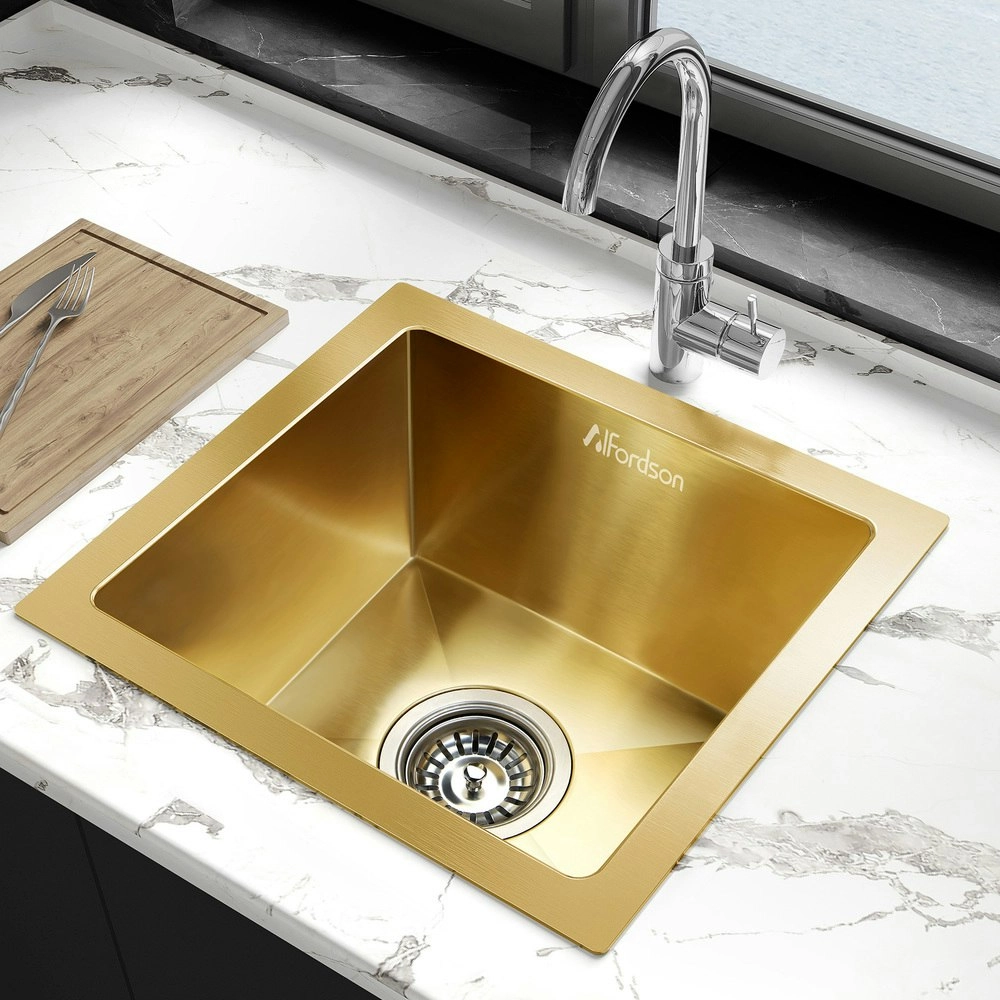 Alfordson Kitchen Sink Stainless Steel Drop in Flush Under Mount 340X310MM Gold