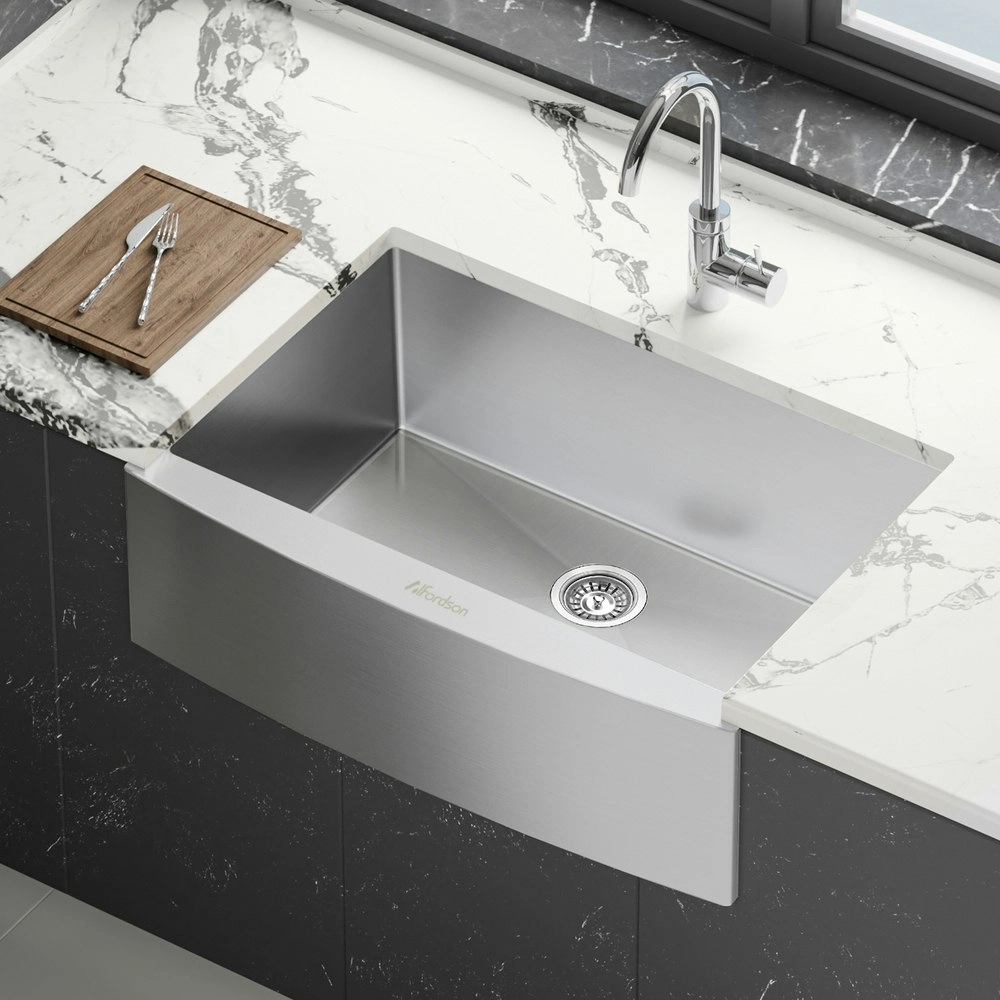 Alfordson Farmhouse Kitchen Sink Basin Stainless Steel Under Mount Single Bowl 810X500MM