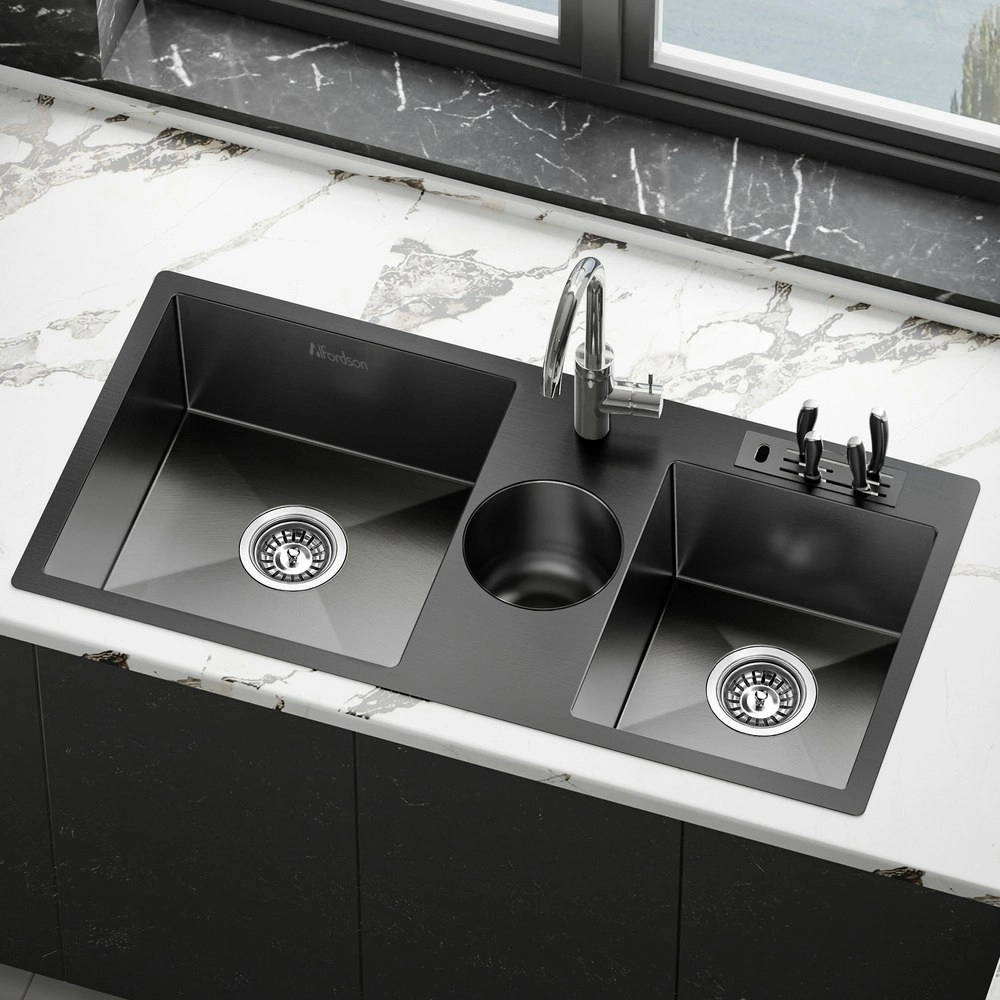 Alfordson Kitchen Sink Basin Stainless Steel Drop in Flush Mount 940X460MM Black