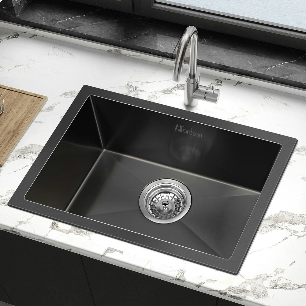 Alfordson Kitchen Sink Stainless Steel Drop in Flush Under Mount 450X300MM Black