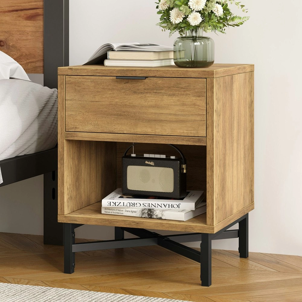 Alfordson Bedside Table Retro Nightstand Side Cabinet Brown