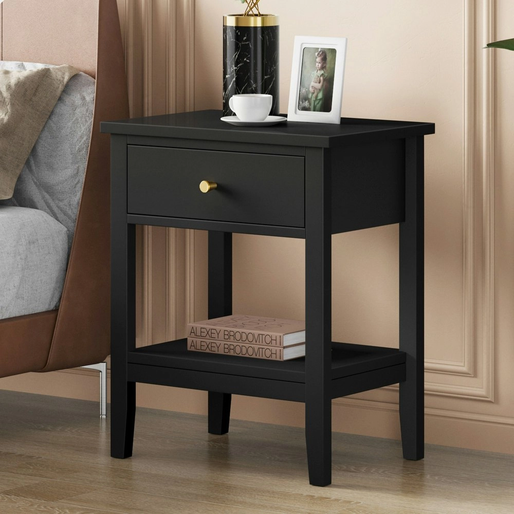 Alfordson Bedside Table Hamptons Nightstand Storage Side End 1 Drawer Black