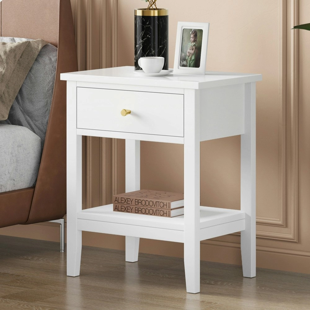 Alfordson Bedside Table Hamptons Nightstand Storage Side End 1 Drawer White